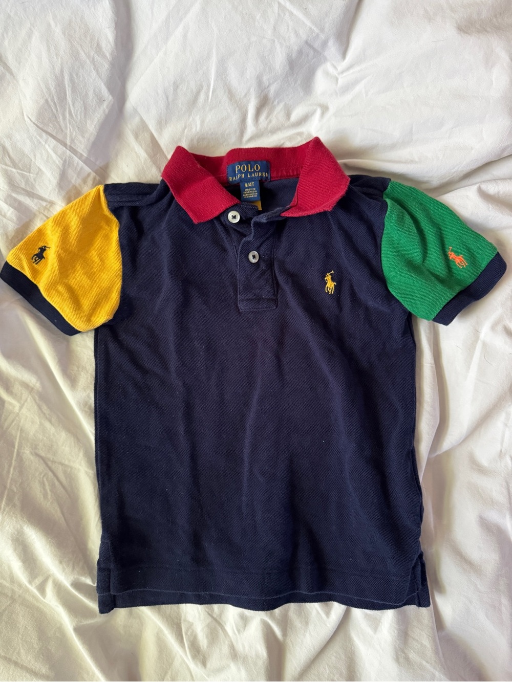 Polo by Ralph Lauren Navy Polo with Red Collar and Colorblock Sleeves